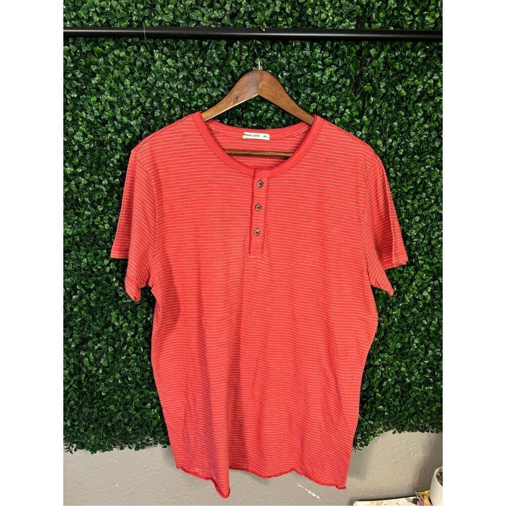 Marine Layer Basic Button Red Striped Tee Sz Medium/Large NWOT